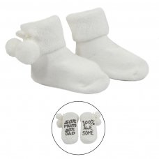 S522-W: White Anti-Slip Terry Socks w/Pom Pom (0-12 Months)